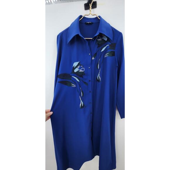 Misook Floral Embroidered Button Front Woven Dress Blue Size Small - Picture 7 of 13